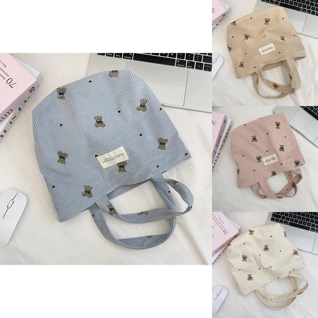 Cozy Corduroy Bear Tote Bag For Women In Soft Colors Ideal For Work And Outings