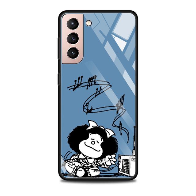 Anime Cute Mafalda Tempered Glass Case For Samsung Galaxy S21 S20 Ultra S10 Plus Lite S20fe 5g S10e S9 S8 Bumper Cover Funda