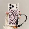 Pink Leopard Print Wrist Strap Cute Case For iPhone 11 12 Pro Max Cases iPhone 15 13 ProMax 14 16 17 Plus With Lanyard INS Funda