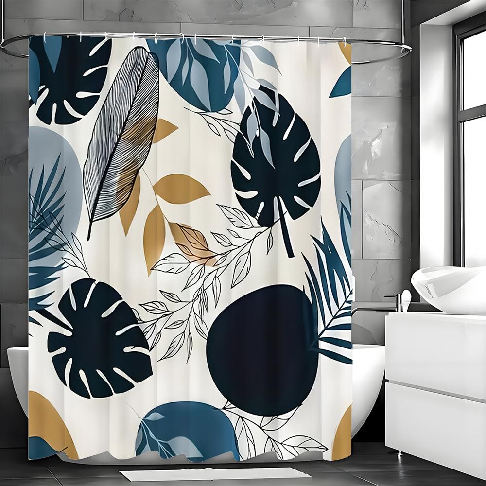 Leaf Abstract Art Simple Shower Curtain, Bathroom Decorative Shower Curtain, Waterproof Shower Curtain with Hooks
