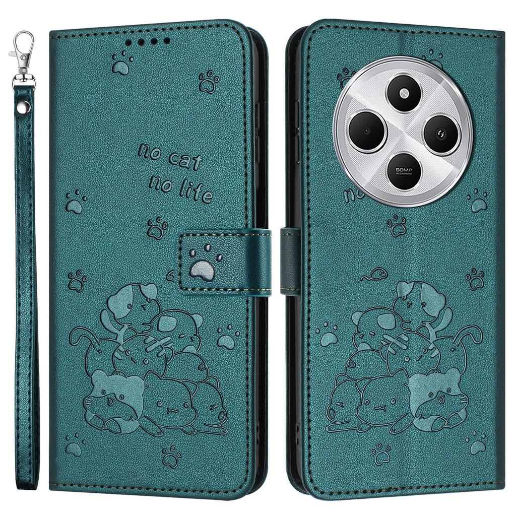 Phone Case For Xiaomi Redmi 14C 4G/14R 5G/Poco C75 4G with Strap Cats Imprint Leather Wallet Phone Cover