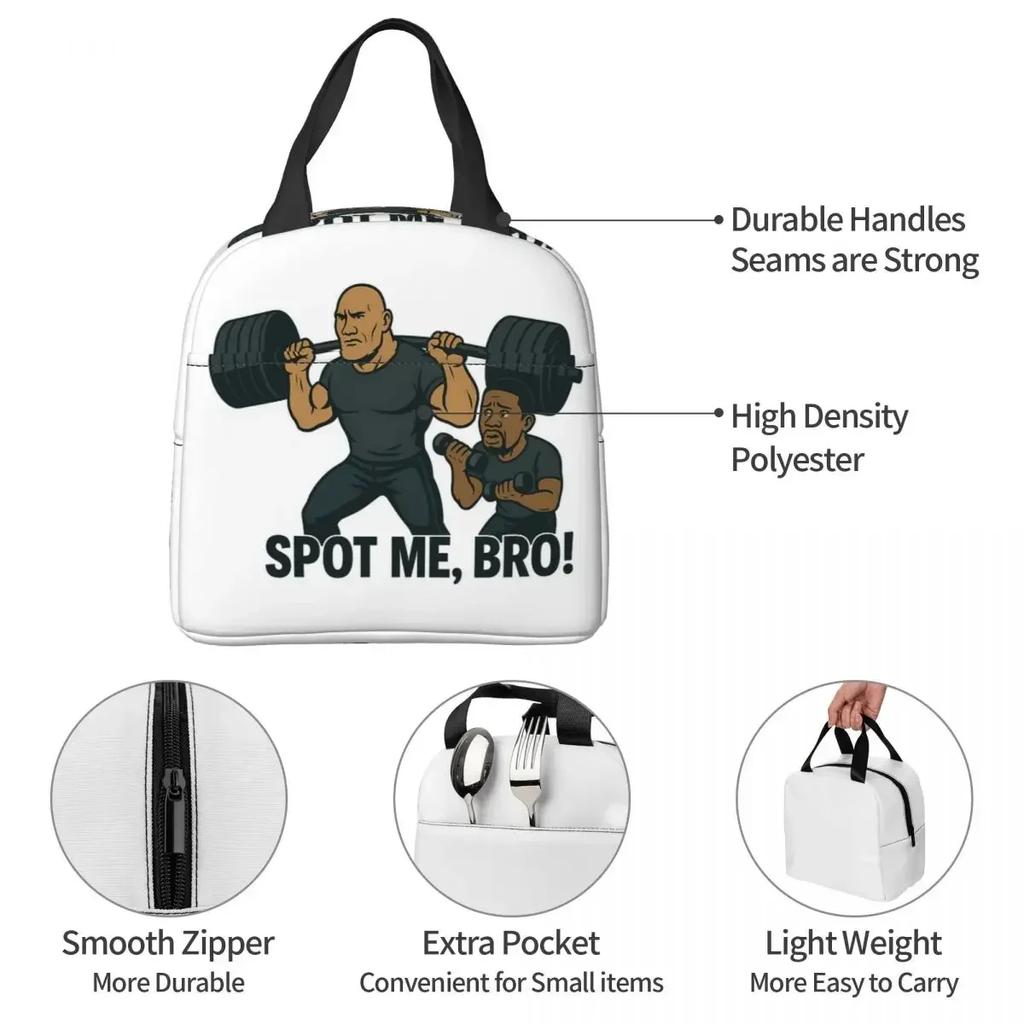 Dwayne Johnson And Kevin Hart Gym Cartoon Insulated Lunch Bag for Women Kids Portable Food Boxes Thermal Lunch Box Tote
