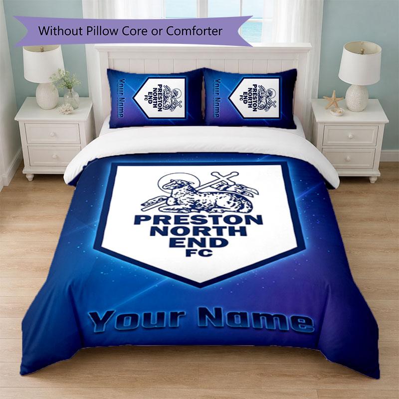 Preston North End Custom Name Text Bedding Set 1 Duvet Cover+2 Pillowcases Soccer Logo Personalized Gift For Special Occasion Bedroom Decor