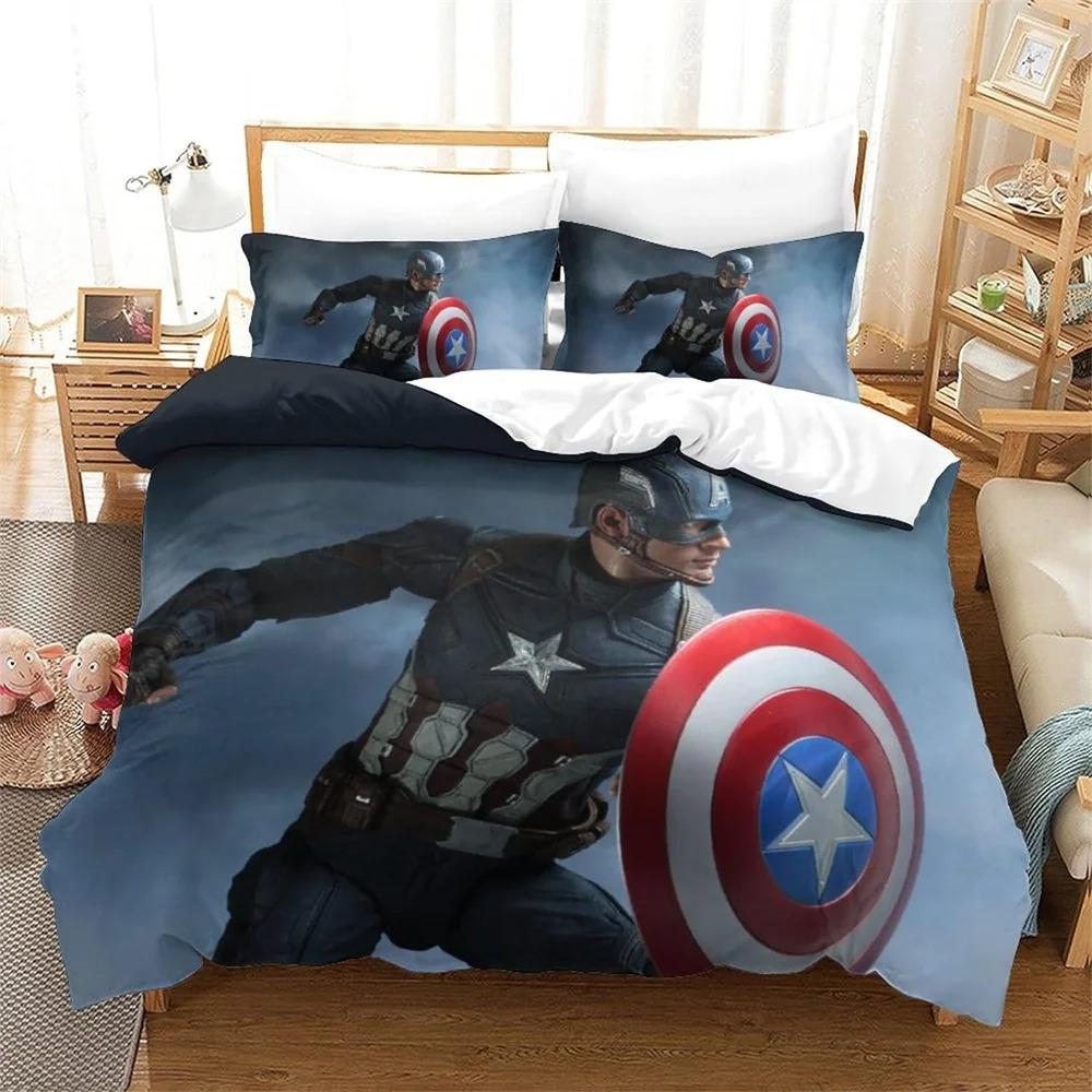 Cartoon Duvet Cover Captain America Pillowcase Bedding Set Adult Boy Girl Bedroom Decoration Children Single Double Large Size