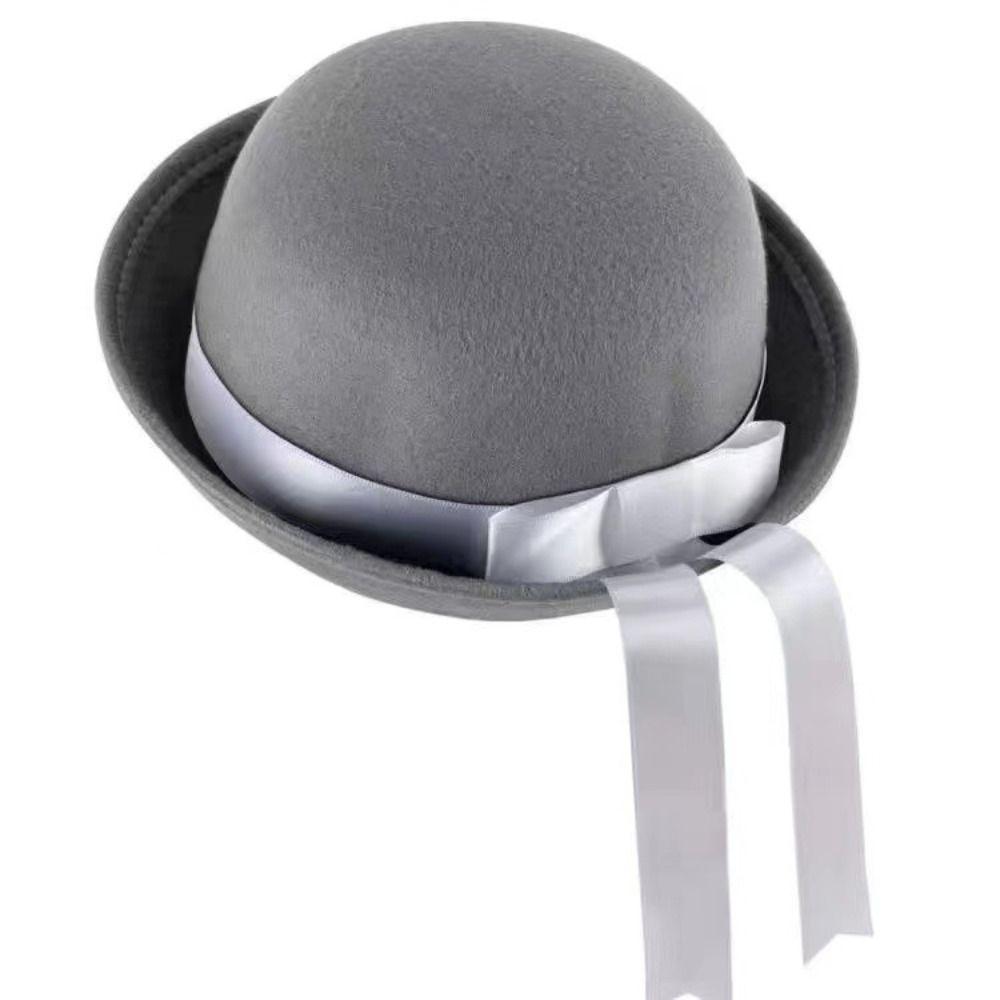 Cute Round Dome Fedora Hat Woolen Sailor Hat Fashion Bow Bowler Hat  Girls