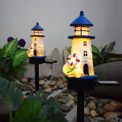 Solar Resin Sea Lighthouse LED Outdoor Lighting Decorative Landscape Light Solar Garden Light Lawn Light Suitable for Garden Lawn Festival Decoration