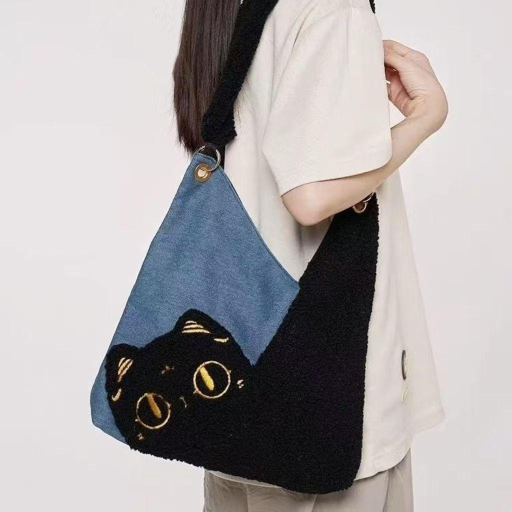 Autumn Winter Women's Bag Lamb Wool Large-capacity Denim Splicing Shoulder Messenger Bag
