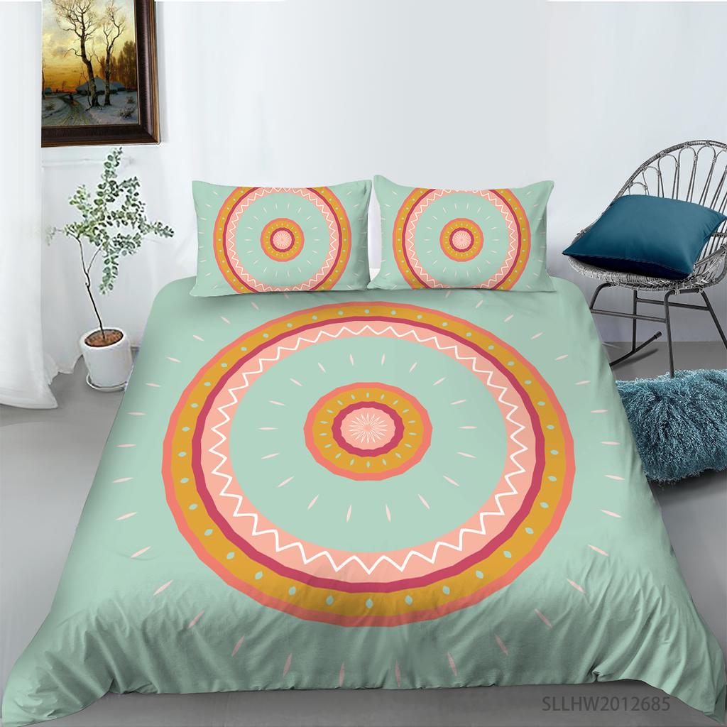 3D-Farbmuster-Grafikdruck-Bettwäsche, Einzelbett, Doppelbett, volle Größe, Vintage-Muster, Kissenbezug und Bettbezug, 2 oder 3 bequeme Heimdekoration