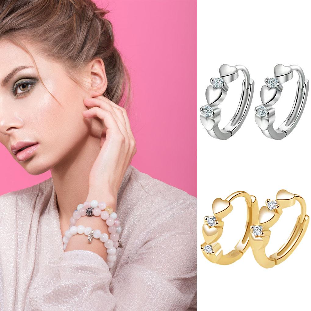 2pcs Alloy Elegant Zircon Decor Earrings - For Mothers Sisters And Friends Hearts Shape Slimming