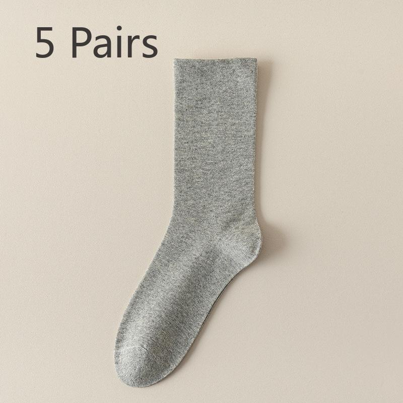 5 Pairs of Women's Spring and Autumn Solid Color Boneless Anti Pilling Cotton Socks