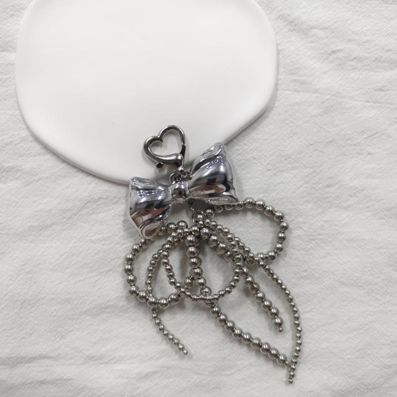 Imitation Pearl Bowknot Keychain Pendant Women Backpack Handbag Charm Lovely Heart Hanging Decoration Bag Phone Pendant