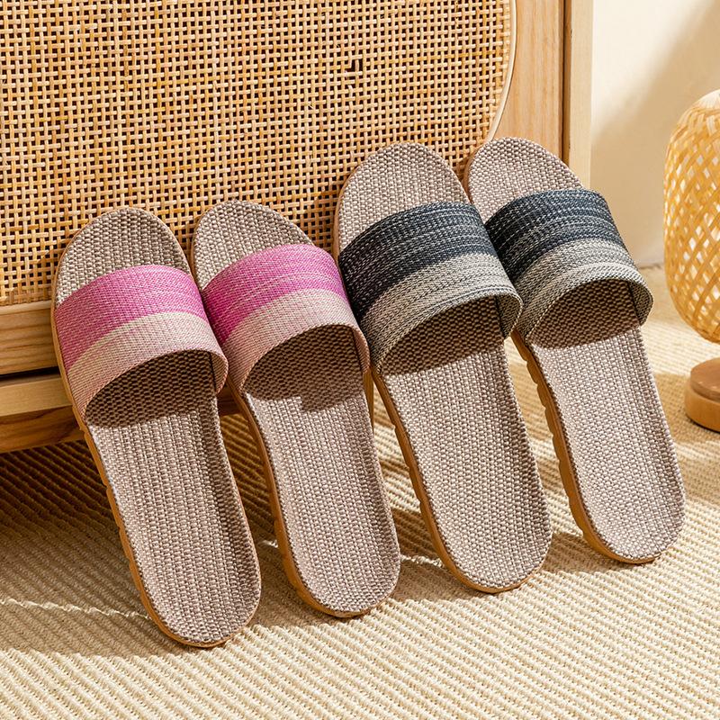 Linen Slippers Household Thick Bottom Straw Men and Women Cool Slippers Home Indoor Non-slip Summer