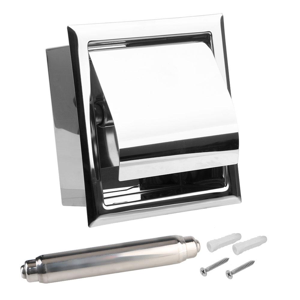 Roll Paper Box Polished Chrome Toilet Paper Holder Stainless Steel Concealable Wall Mounted