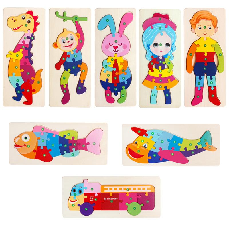 Cartoon Animal 3D Wooden Puzzle Baby Montessori Toys For Toddlers Early Learning Cognition Educational Jigsaw Toy