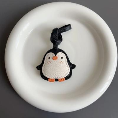 Handmade Leather Keychain In the Shape of a Cute Little Penguin