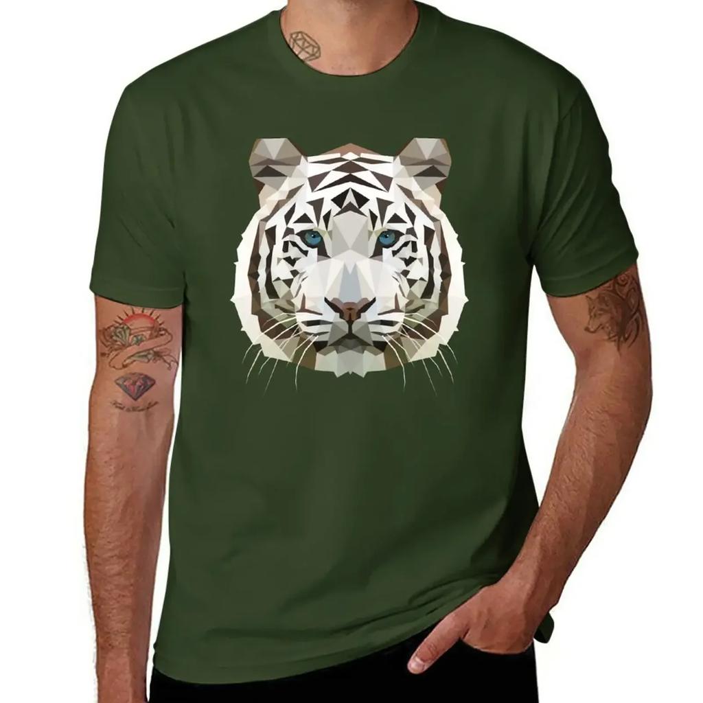 White Tiger T-Shirt Boys Animal Print Cute Tops Customizeds Mens Graphic T-shirts Big and Tall