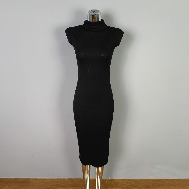Korean Elegant High-Neck Slim Fit Dress One Size чёрный