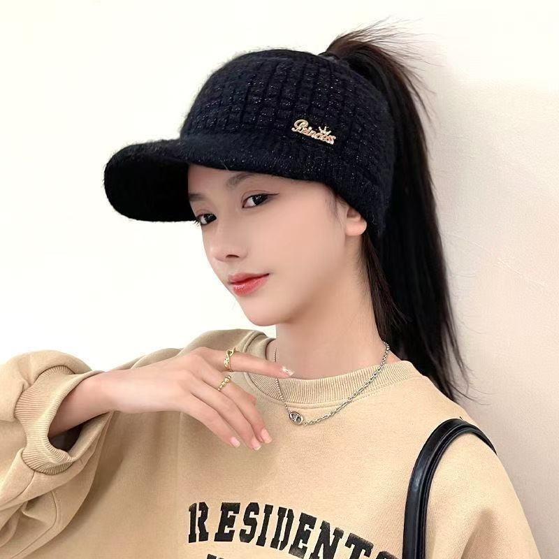 Women S Warm Ponytail Open Top Knit Hat Autumn Winter Versatile