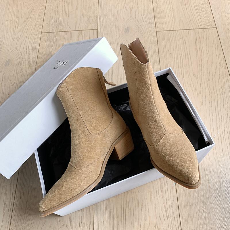 Fashion 2025 Autumn Cow Suede Women Shoes Pointed Toe Chunky Heel Boots for Women Fashion Short Boots Winter Boots Women Western Shoes