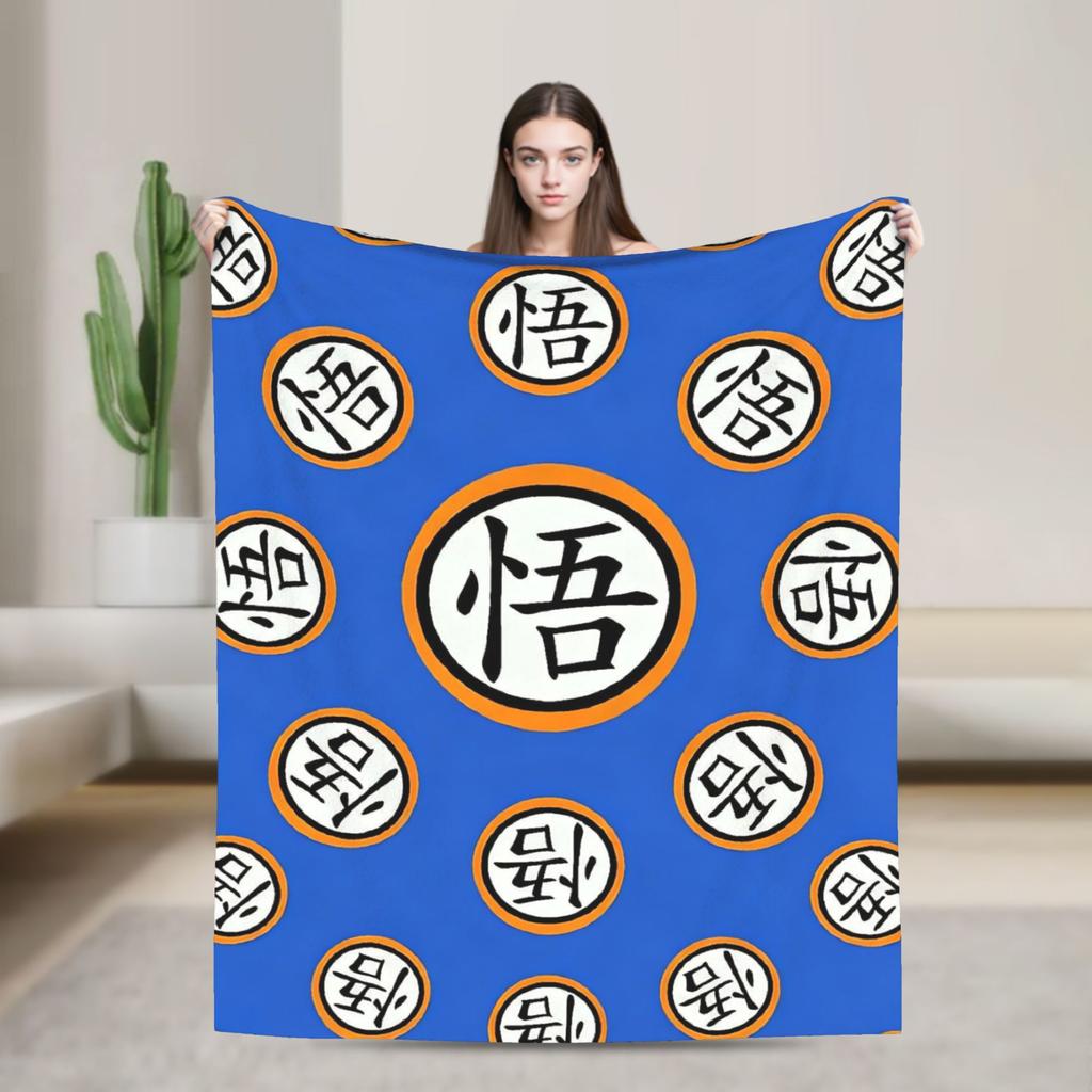 Goku Kanji DBZ Velvet Throw Blanket Blankets for Home Bedroom Lightweight Quilt,