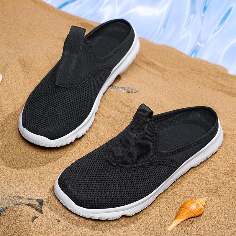36-46 Unisex Slippers Men's Half Slippers Mesh Meter-breathable Men's Black Mueller Shoes