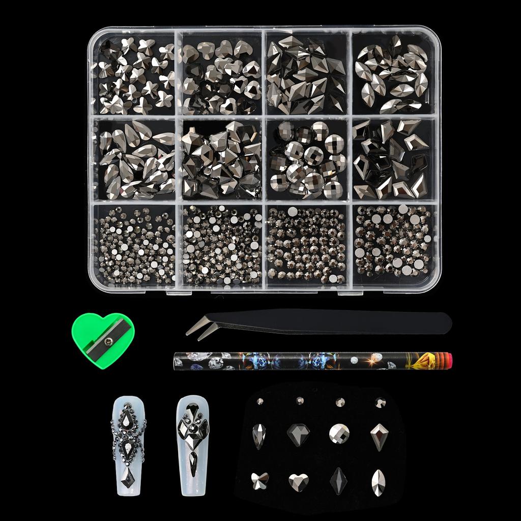 Professional Resin Rhinestones Nail Art Supplies 12Compartment For Customized Manicure And Pedicure Resin Nail Gems