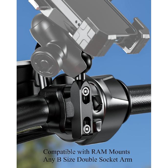 BRCOVAN Aluminum Alloy Mount Base With 1'' TPU Ball For Motorcycle Brake/Clutch Reservoir Compatible With RAM Mounts B Size 1'' Ball Double Socket