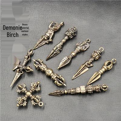 Brass Vajra Pestle Keychain: Gold Tantric Pendant & Small Ornament