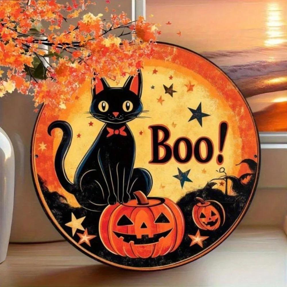Halloween Tin Wall Art Retro Boo Horror Decor for Home Cafe Party
