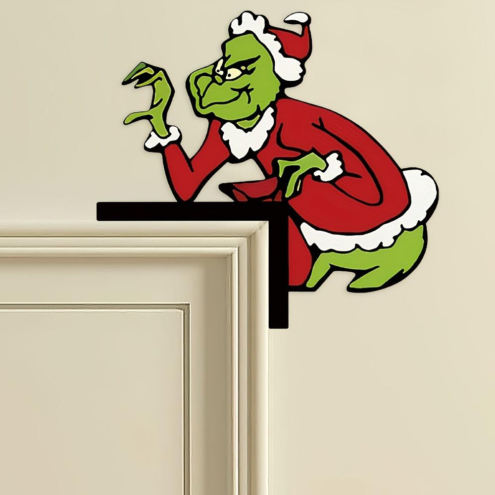 1pc Christmas Grinch Door Corner Decor, Santa - Clad Grinch Figure, Festive Home & Doorway Hanging Ornament