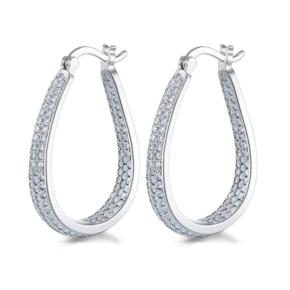 Silver Tone Micro-Paved CZ Teardrop Hoop Earrings
