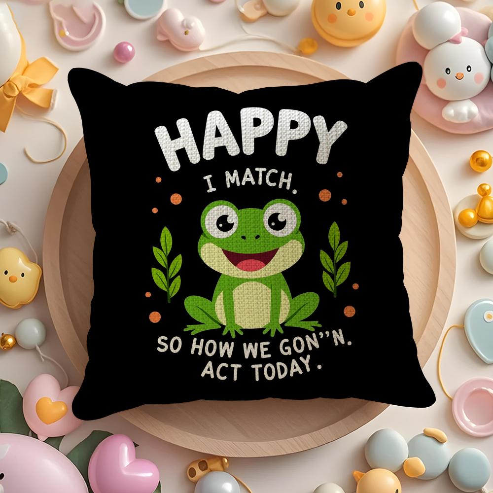 Funny Frog Cartoon Cushion Cover DoubleSided Printed Organic Linen Pillow Cover Decorative for Sofa Home