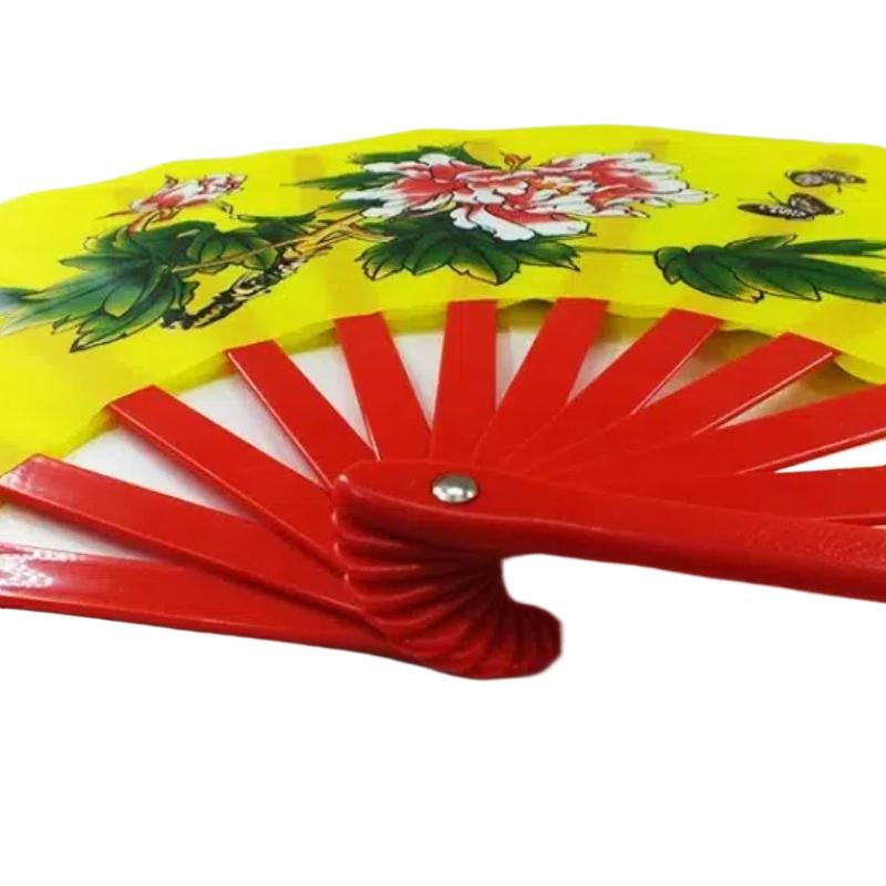 Double Sided Kung Fu Fan High-grade Chinese Style Performance Tai Chi Ring Fan Plastic Ribs Square Dance Fan Folding Hand Fan
