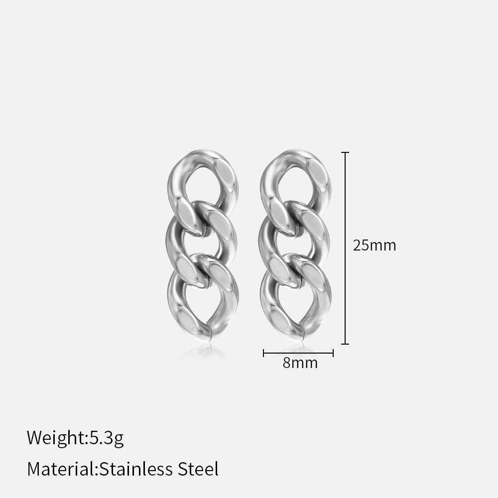 Cuban Chain Earrings, European and American Simple Chain Stainless Steel Gold-plated Studs, Fashionable and Creative Popular Design Earrings for Women