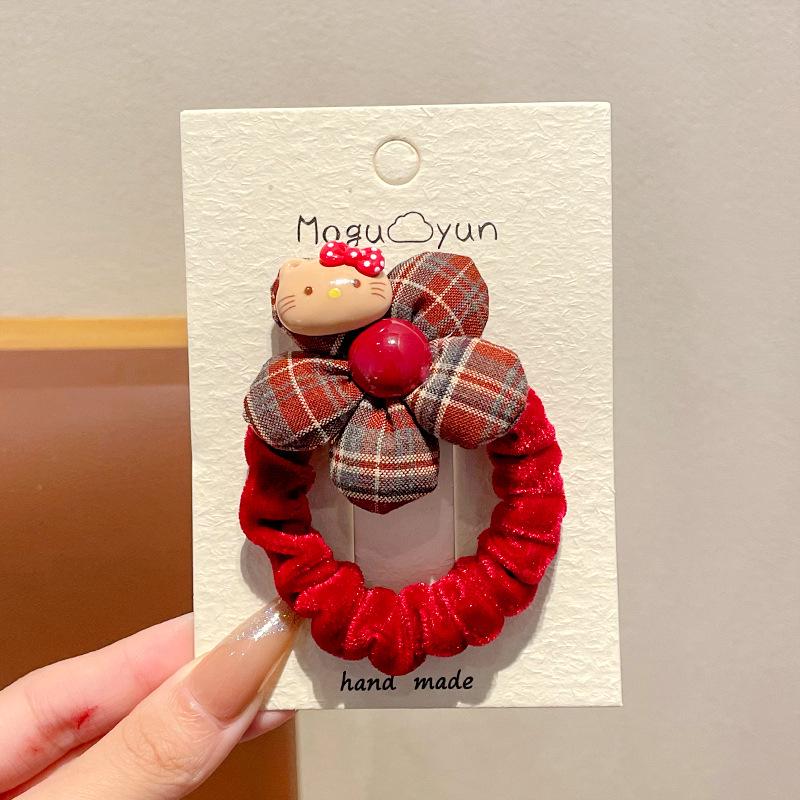 Children s Flocked Flower Red Hair Ties for Autumn/Winter - Non-Damaging Elastic Ponytail Accessories