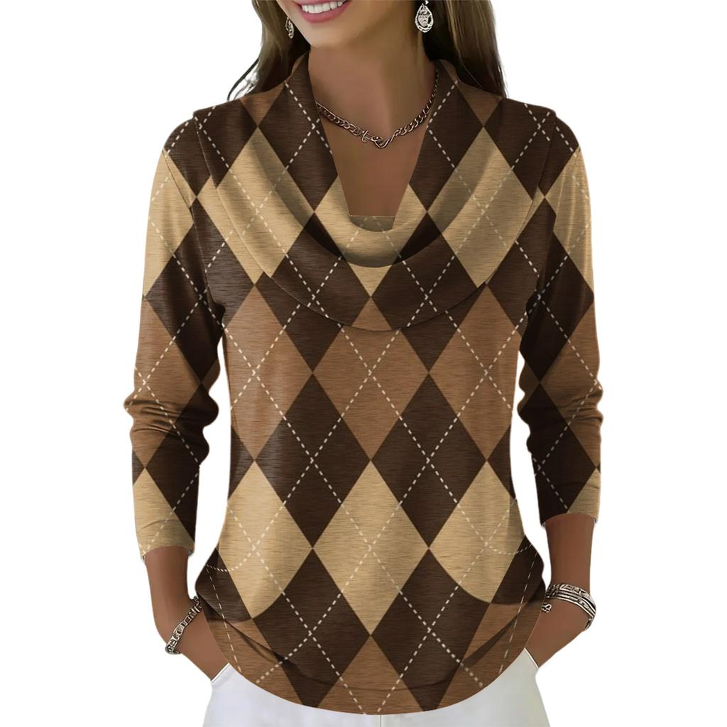 Women's Casual And Fashionable Round Neck Long Sleeved Printed Top Sweater