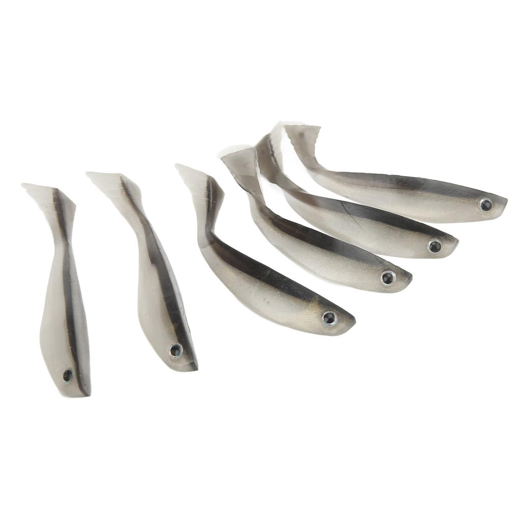 6 Stück 10cm Weicher Angelköder 2 Farben T-Schwanz Künstlicher Köder mit Schwarzem Rücken für Salzwasser Süßwasserangeln