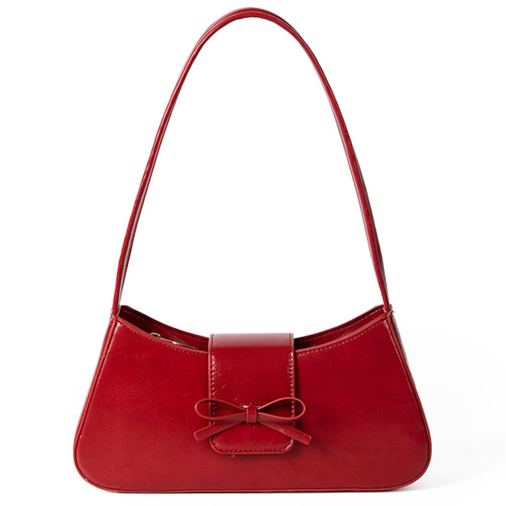 Sweet Bow Shoulder Bag with Zipper Closure Fashion Handbag Retro Everyday Purse Trendy Underarm Bag for Women and Girls