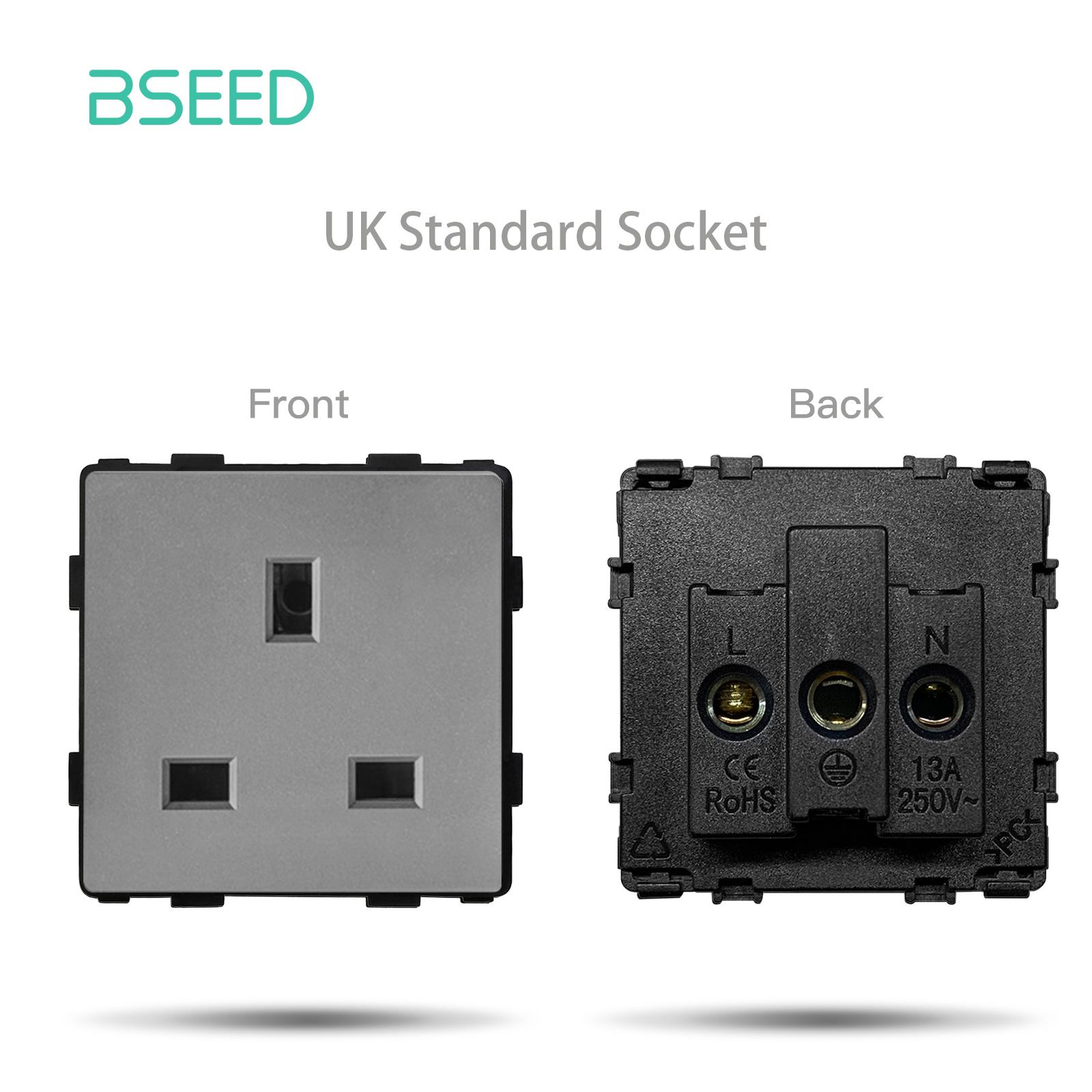 

BSEED UK Standard Socket Function Insert Part Wall Electric Outlet Compatible With Socket Frames DIY Parts Free Combine 13A 250V сірий колір
