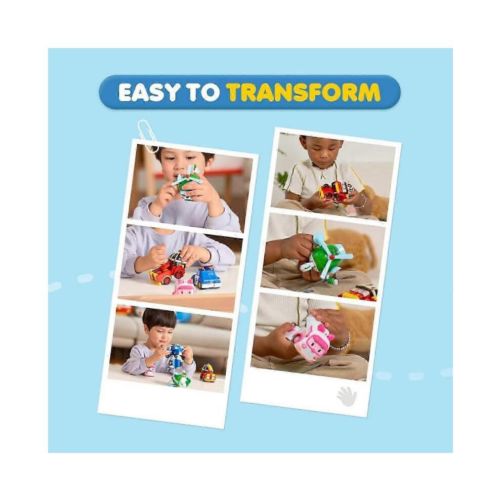 Robocar Poli 4er-Pack: Poli + Amber + Roy + Helly, transformierbare Roboter-Spielzeuge, 10 cm große, transformierbare Actionfiguren, Einsatzfahrzeug-Spielset, Weihnachts- und Geburtstagsgeschenk