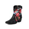 2024 New Cowboy Western Boots Women's Rivets Ankle Boots Chunky Heels Shoes Retro Patchwork Print Floral PU Footwear