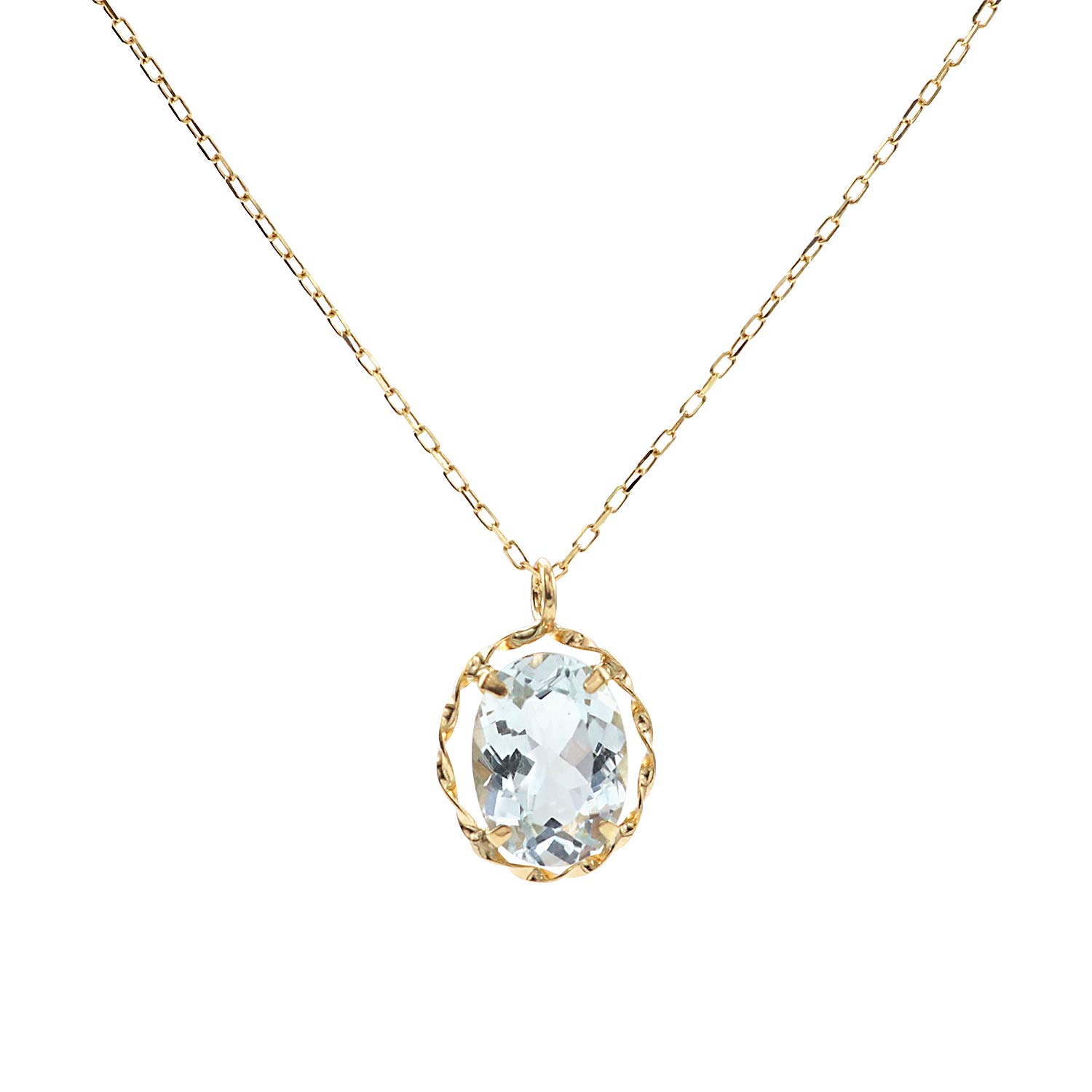 

Aquamarine Necklace for 18K Yellow March Birthstone [Barzaz] Women, K18, Gold, синій