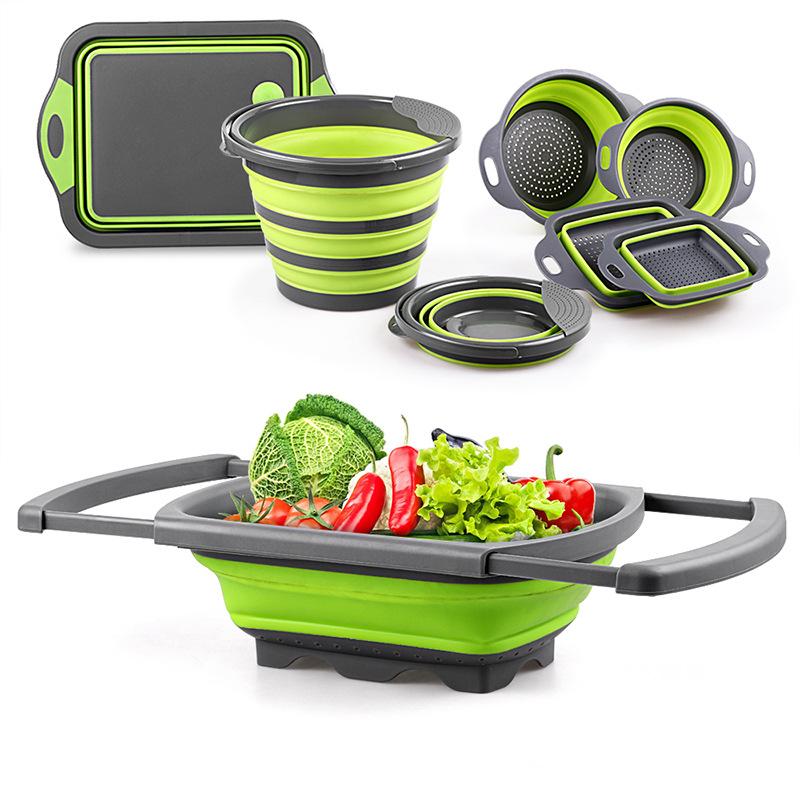 Over The Sink Colander Collapsible Chopping Board Storage Bucket Kitchen Washing Basket Vegetable Fruit Colanders Strainers New Kitchen Essentials
