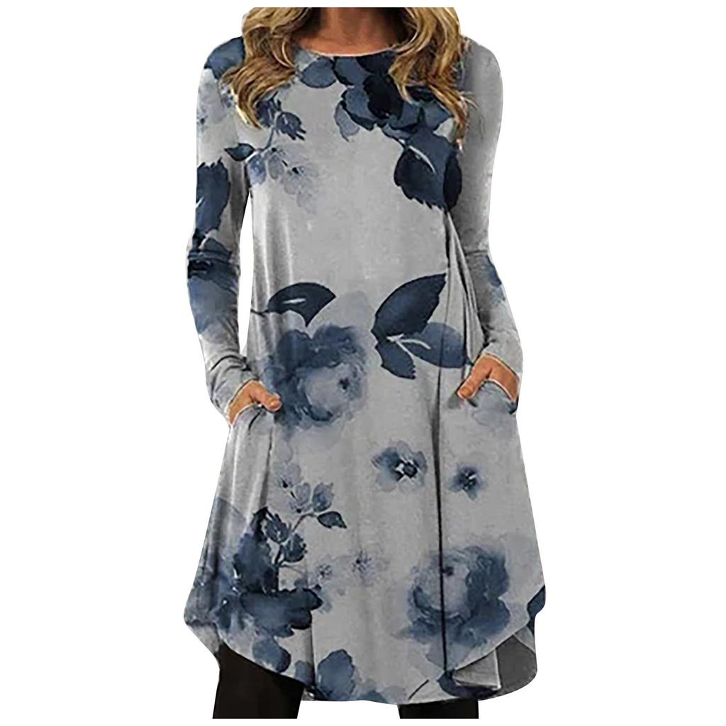 Robe ample à manches longues pour femmes, mode décontractée imprimée, col rond, pull ample