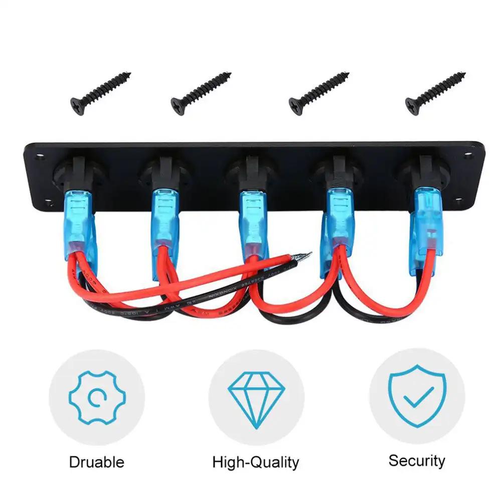 12V 1-5 Gang Universal Toggle Switch Panel USB Car Boat Marine RV Truck Blue LED Styling Accessories Marine Rocker Switch