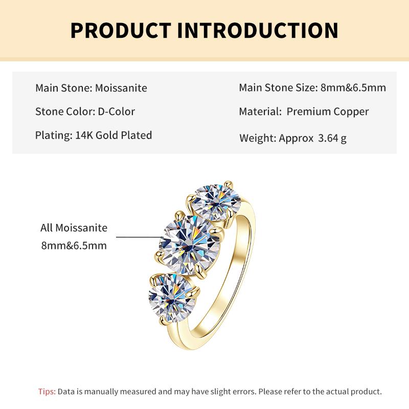 

Rrjzz Certified Round Cut 4CT 3 Stone Moissanite Engagement Ring D Color VVS1 Lab Created Imitation Diamond Anniversary Ring 4