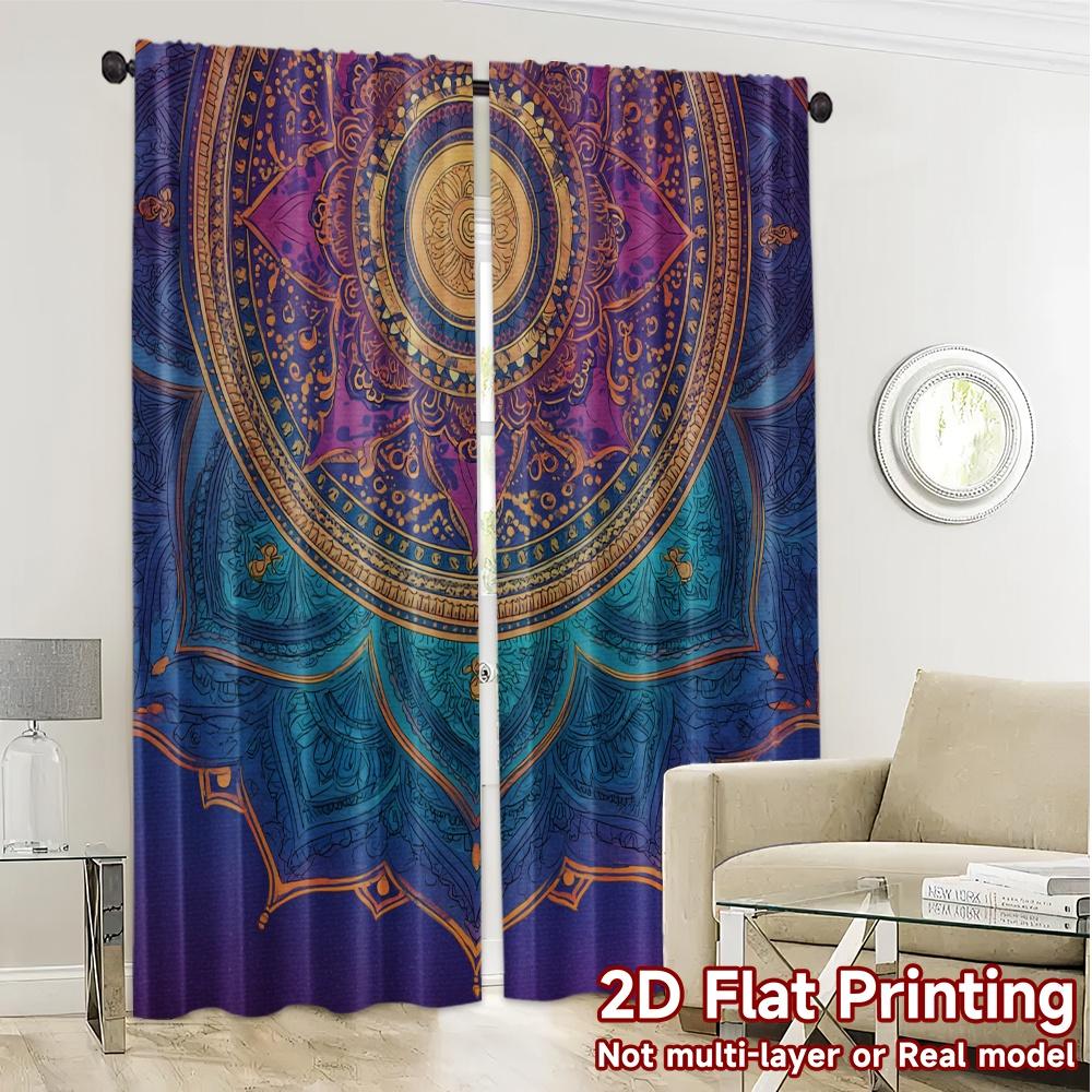 2D FLAT PRINTING 2pcs Curtains (Without Rod) Floral Mandala Design (2) Holiday Ramadan Printed Curtains Durable Polyester Fabric