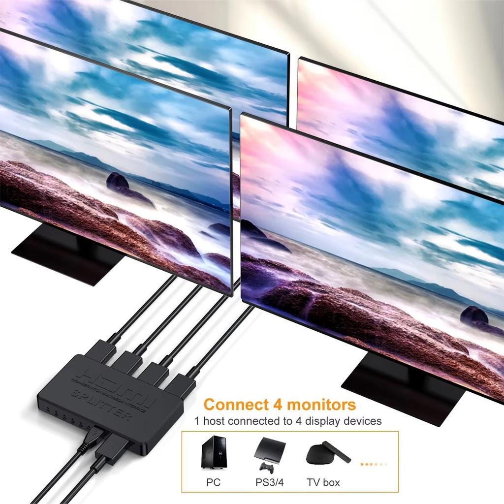 1 in 4 Out HDMI Splitter HD 4K Video Switcher HDMI-Compatible Cable Adapter 1x4 Hub For PS4 Laptop Monitor TV Box Projector