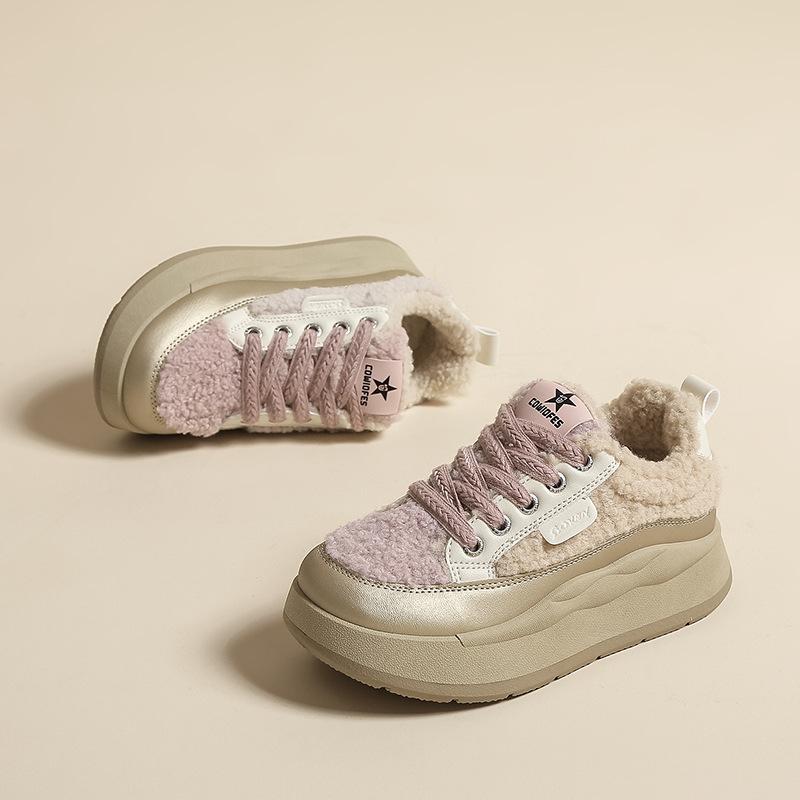 

Вельветовые хлопковые туфли на толстой подошве 2025 осень и зима пушистые папины кроссовки повседневное тепло интернет-знаменитости увеличивают рост белые туфли женские 35