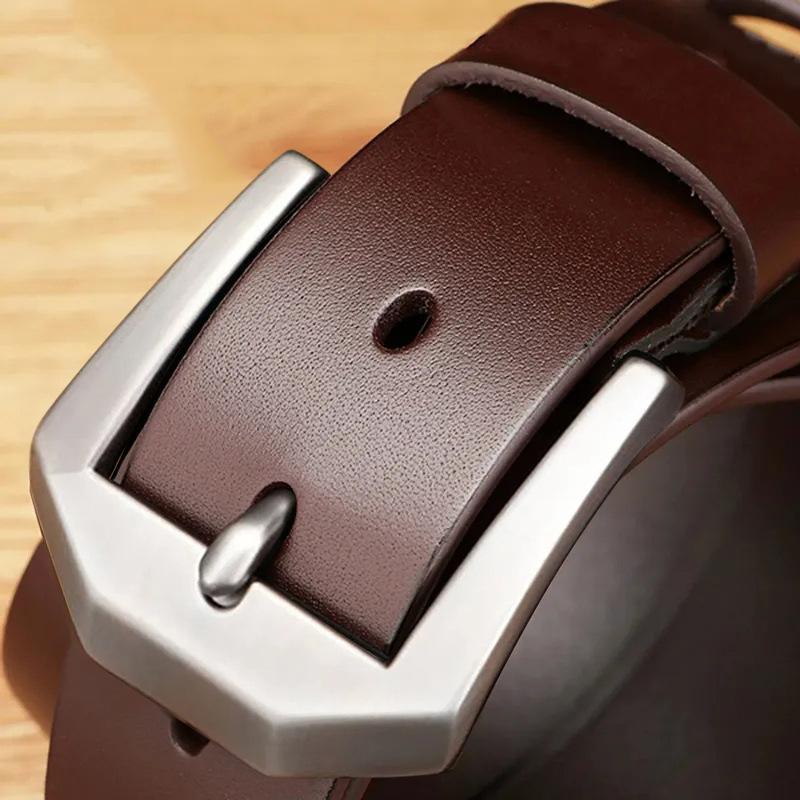 Men's Genuine Leather Belt, Pin Buckle Casual and Fashionable Leather Belt, Men's Youth Simple Jeans Belt